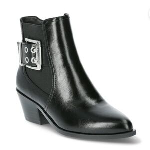 Scoop NYC Black Faux Leather Moto Buckle Ankle Boots Size 8.5 NEW